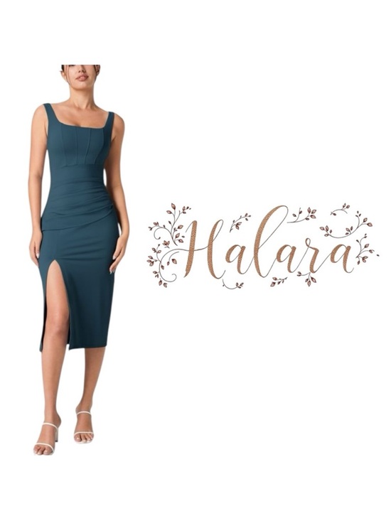 HALARA Dresses & Skirts - Halara square neck corset rushed midi dress Majolica Blue size XL 16